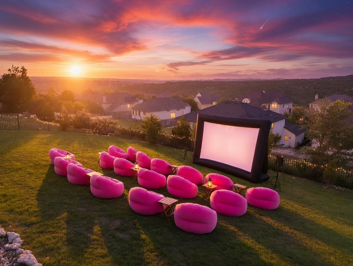Outdoor movie setup 1 in Dripping Springs