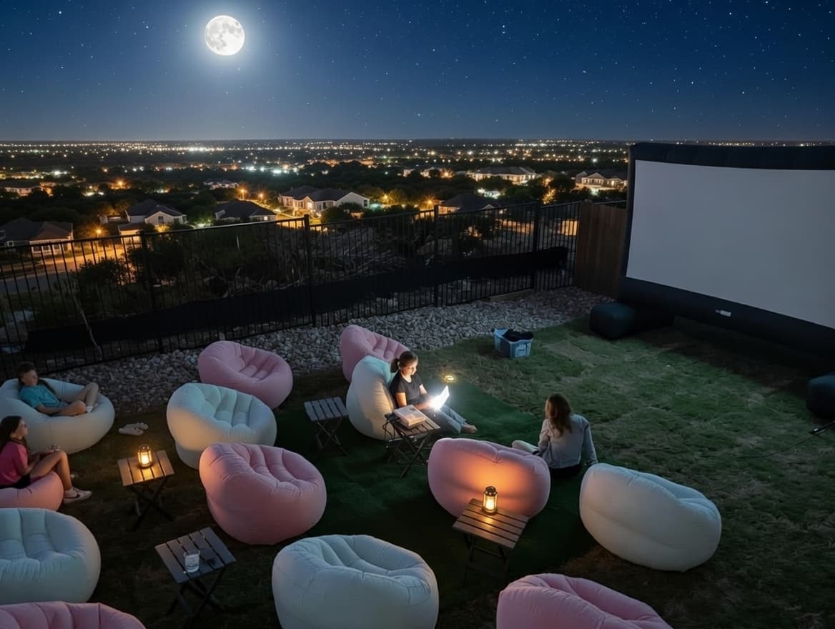 Outdoor movie setup 2 in Dripping Springs